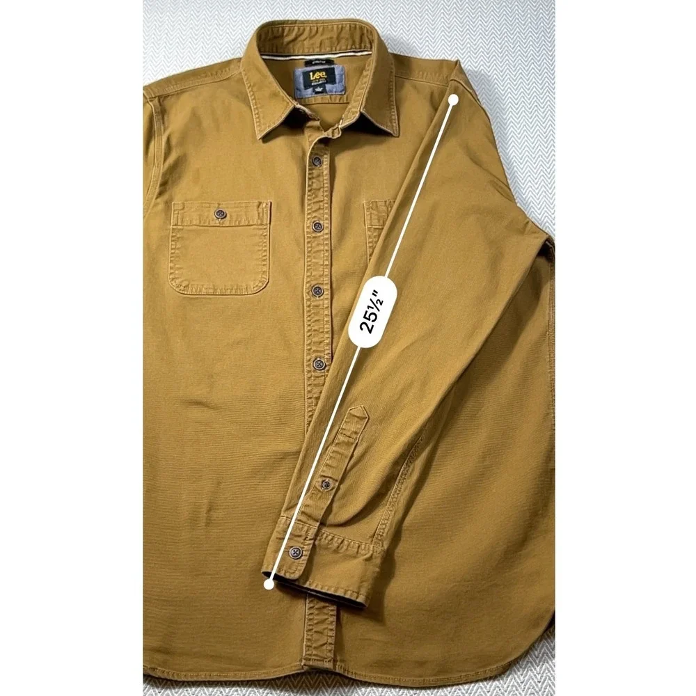 Lee Stretch Canvas Work Shirt Brown Button Up Utility Men's Large Cotton